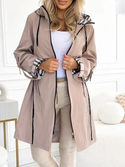 Ainsley Women's Hooded Zip-Up Longline Winter Coat with Check Lining