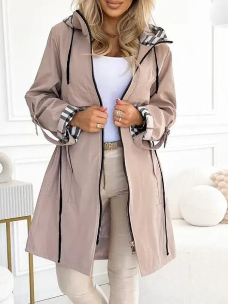 Ainsley Women's Hooded Zip-Up Longline Winter Coat with Check Lining