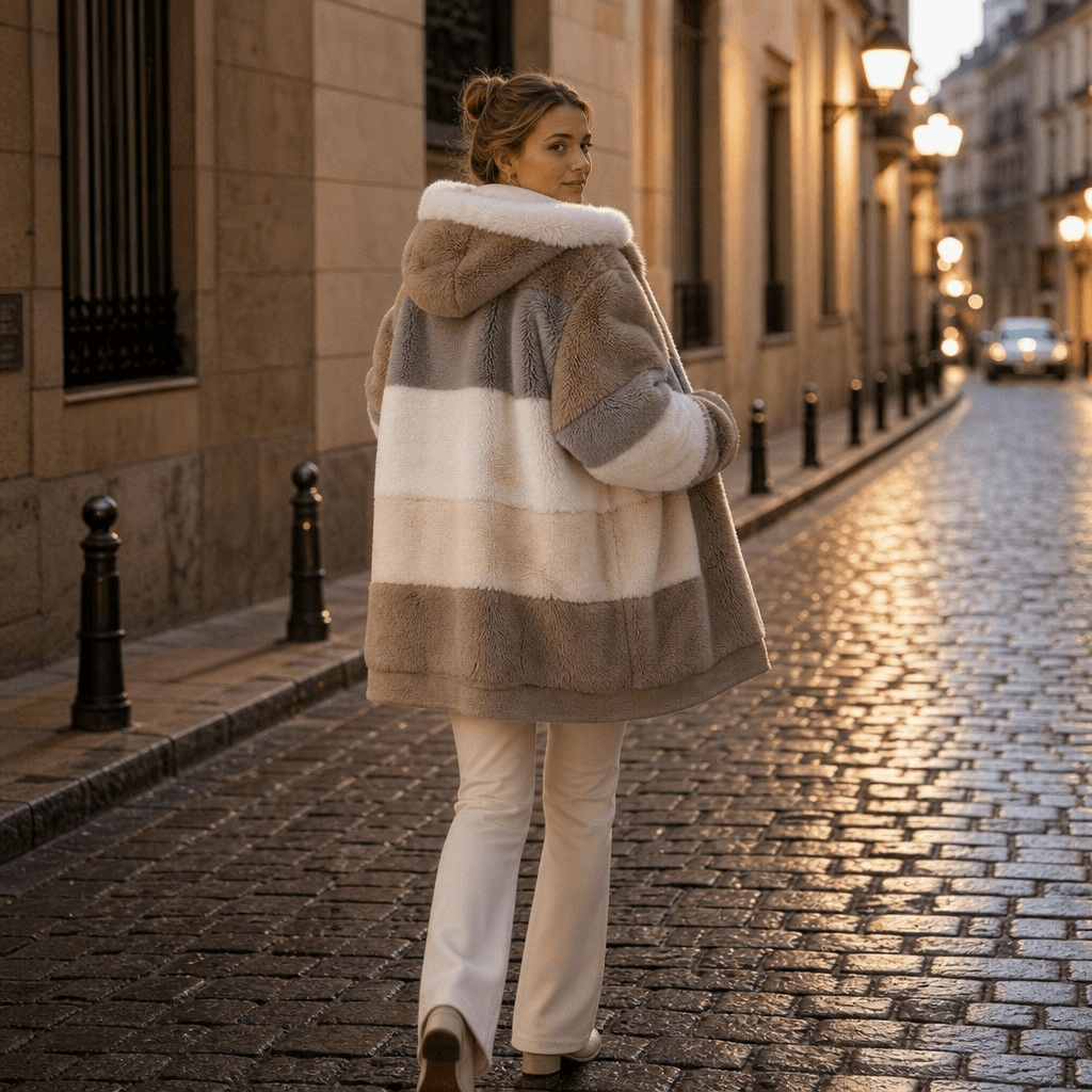 Women's Oversized Faux Fur Color-Block Hooded Coat