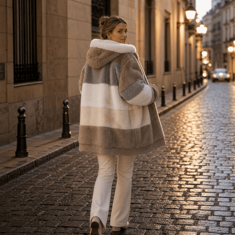 Women's Oversized Faux Fur Color-Block Hooded Coat