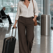 Women's Wide-Leg High-Waisted Dress Trousers with Structured Waistband