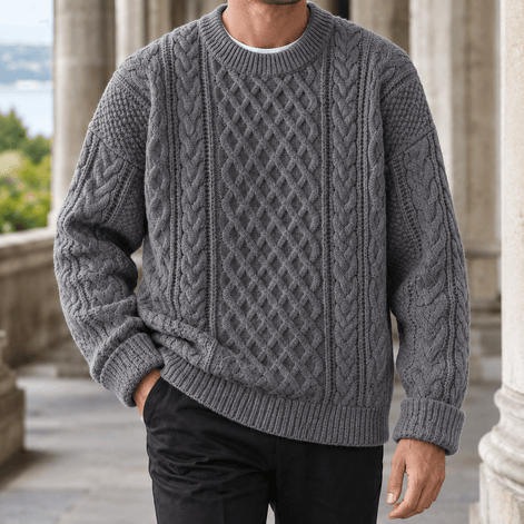 Cable Knit Crew Neck Jumper for Men