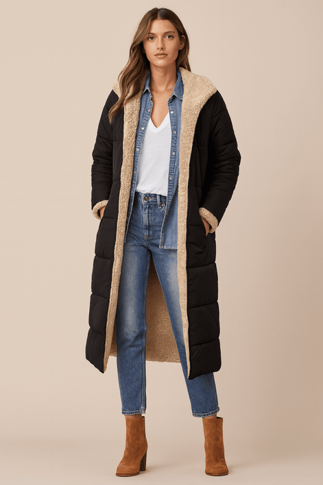 Sasha Faux Shearling-Lined Longline Winter Coat for Women
