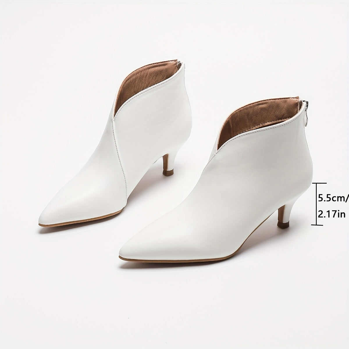 Pointed-Toe Faux Leather Ankle Boots for Women with Kitten Heel and Back Zip