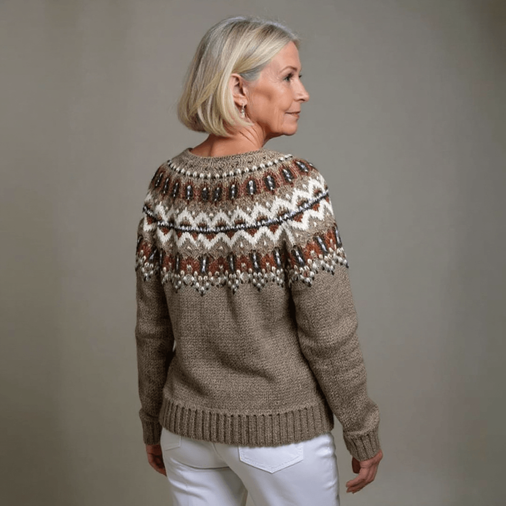 Adeline Women's Fair Isle Yoke Knitted Cardigan with Wooden Buttons