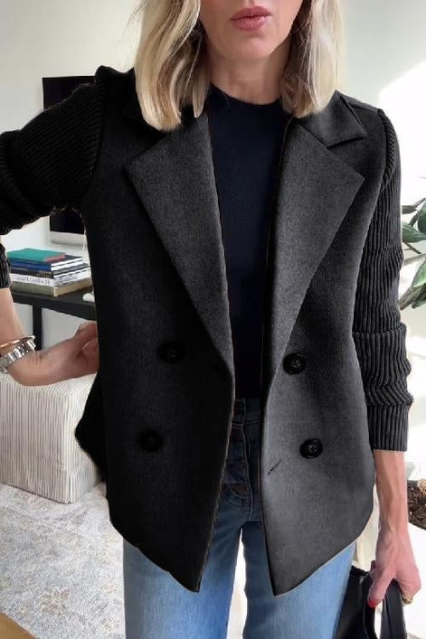 Sorelle Double-Breasted Women's Tailored Blazer with Knit Sleeves