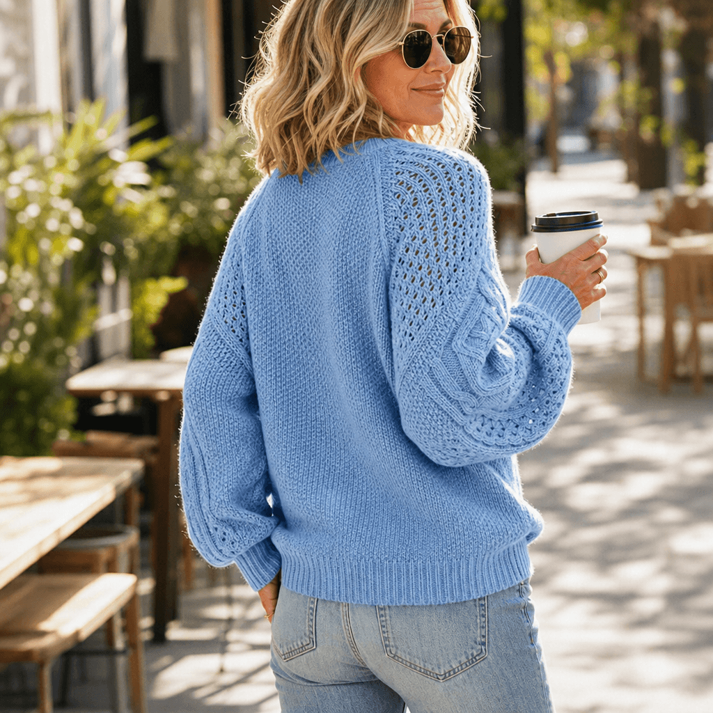 Petronella Open-Work Sleeve Cable Knit Jumper for Women
