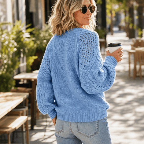 Petronella Open-Work Sleeve Cable Knit Jumper for Women