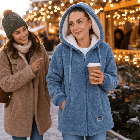 Odile Women's Hooded Fleece Teddy Coat with Zip Front