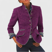 Women's Tailored Wool Blazer with Contrast Trim and Structured Fit