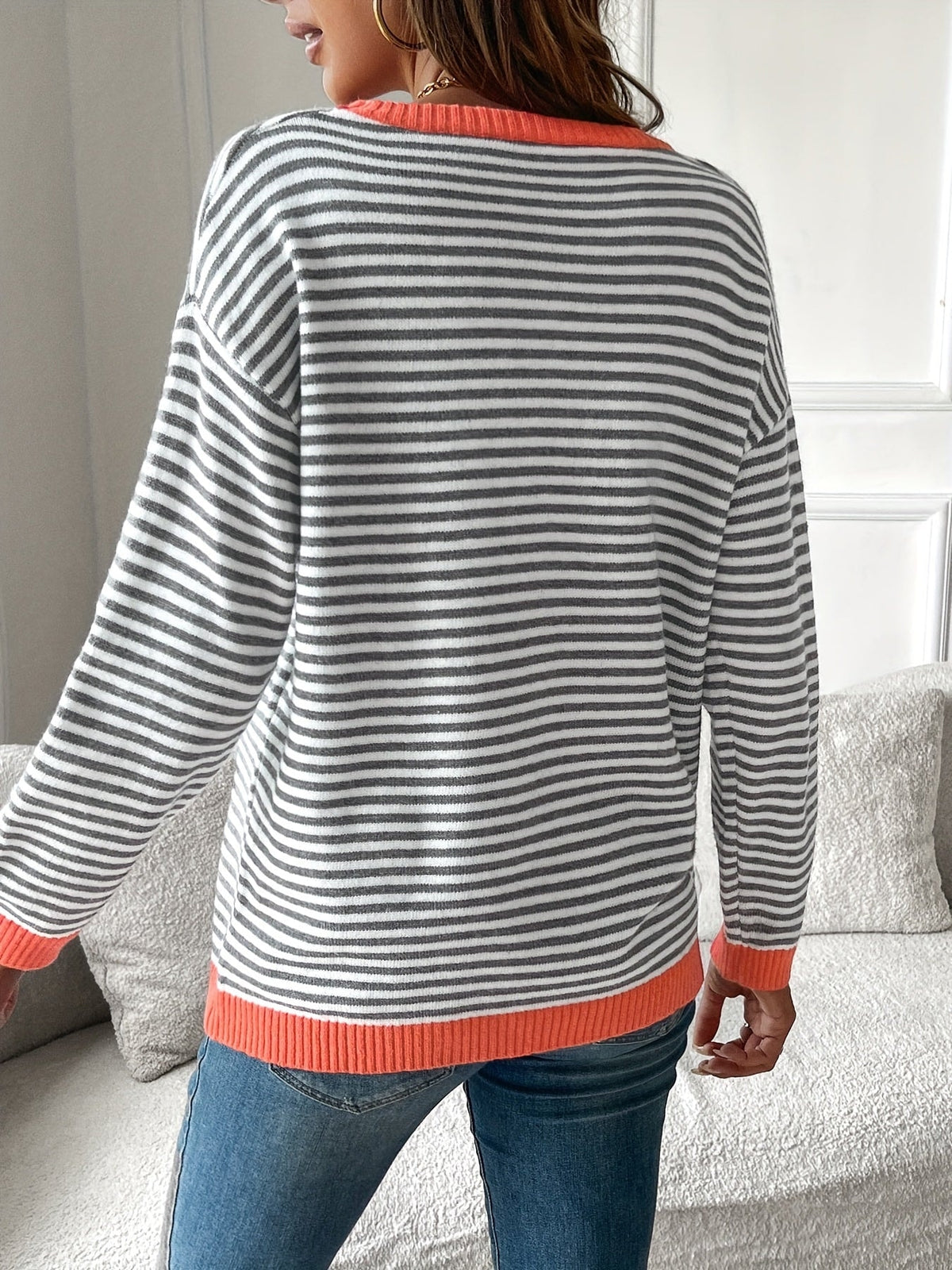 Diane Striped Knitted Jumper with Contrast Trim for Women