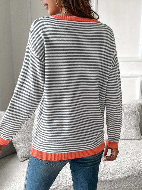 Diane Striped Knitted Jumper with Contrast Trim for Women
