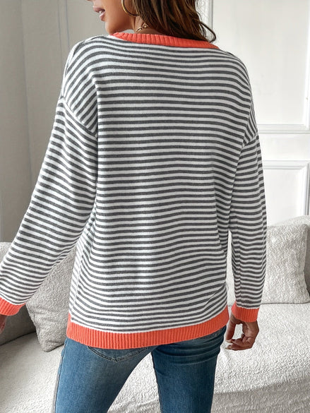 Diane Striped Knitted Jumper with Contrast Trim for Women