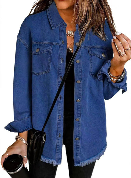 Wilda Denim Button-Through Oversized Longline Jacket for Women