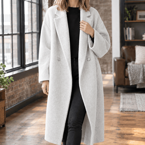Serena-Faye Women's Oversized Wool Blend Winter Coat with Notched Lapels