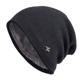 Men's Herringbone Knit Beanie with Fleece Lining and Ribbed Edge