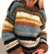 Drune Striped Fair Isle Crew Neck Wool Blend Knitted Jumper for Women