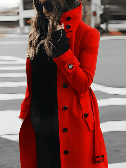 Sandra Belted High-Collar Trench Coat for Women in Woven Fabric