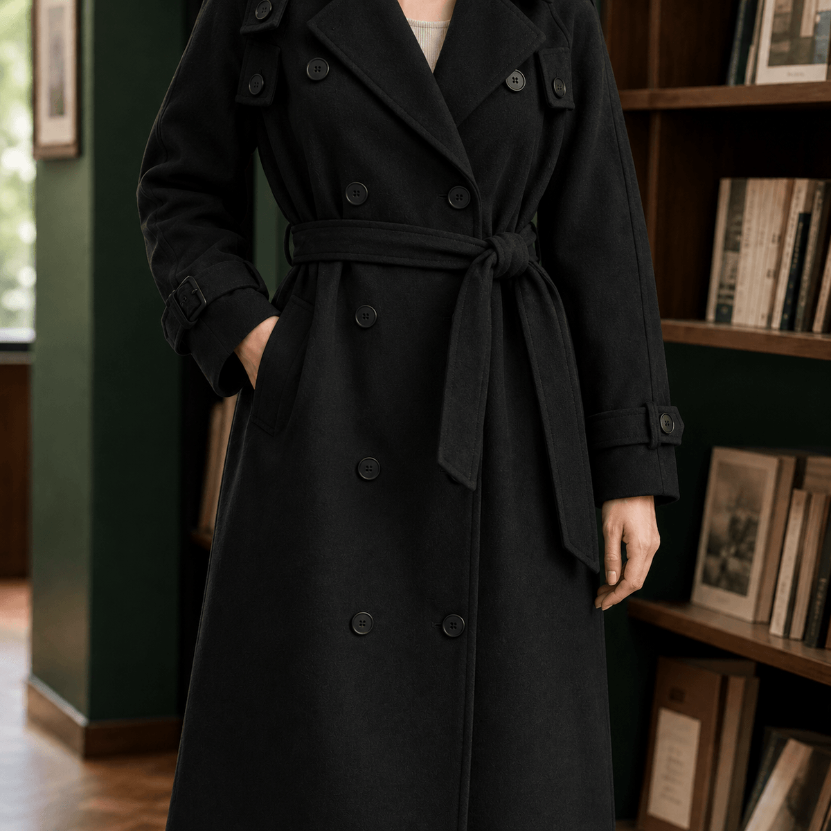 Audrina-June Women's Belted Double-Breasted Cashmere Winter Coat
