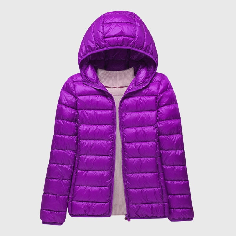 Janey Wrap-Front Quilted Puffer Jacket with Hood for Women