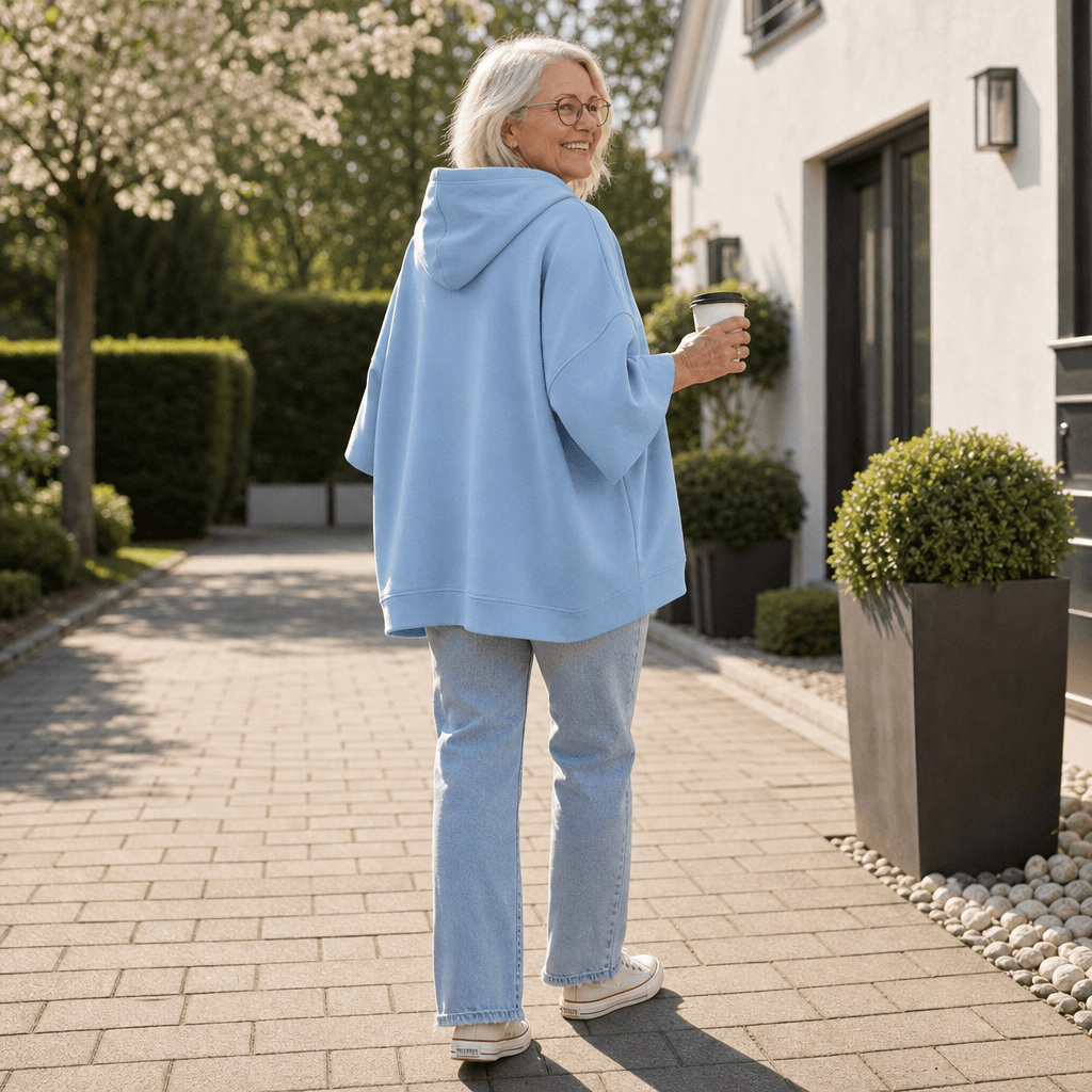 Women's Oversized Half-Sleeve Hooded Sweatshirt with Drawstring
