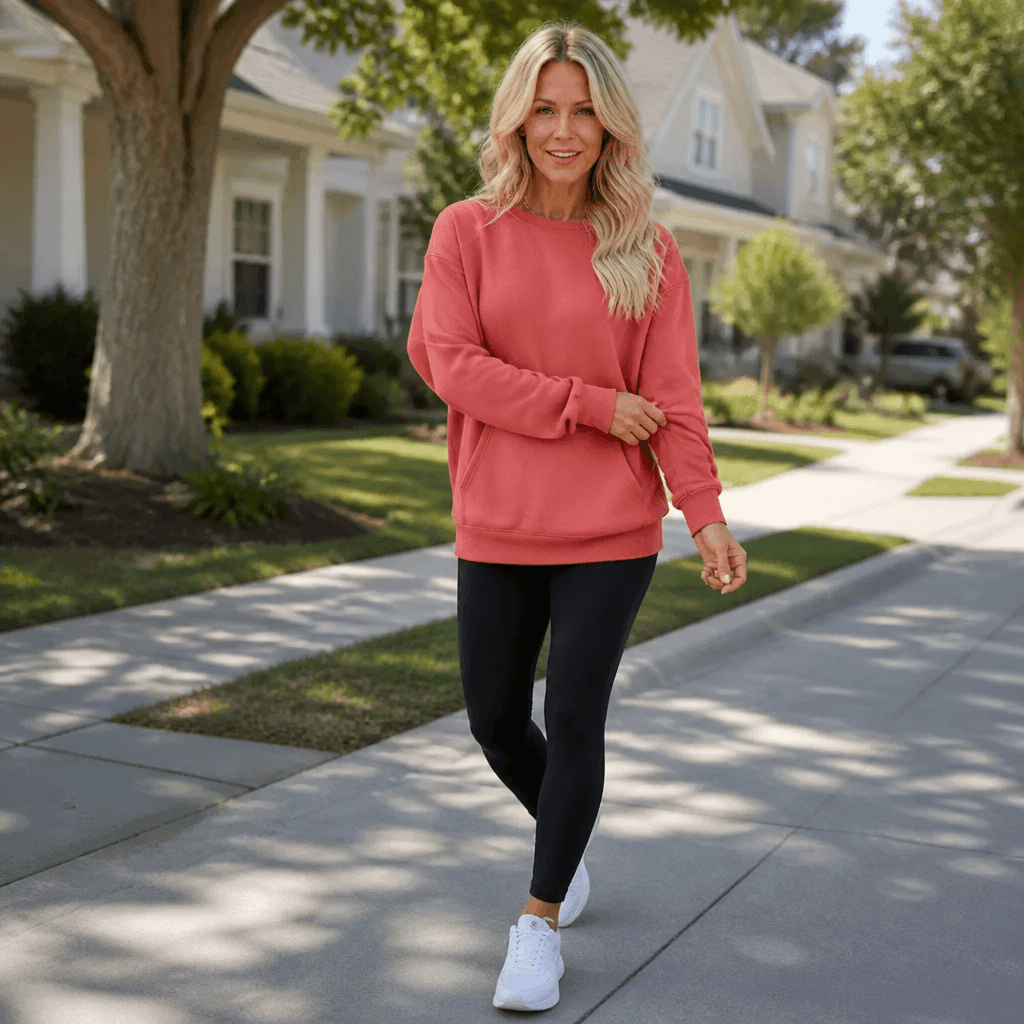 Oversized Kangaroo Pocket Fleece Sweatshirt with Crew Neck