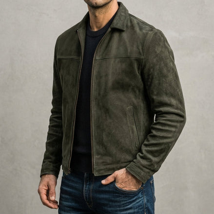 Carver Distressed Leather Puffer Jacket for Men with Classic Collar