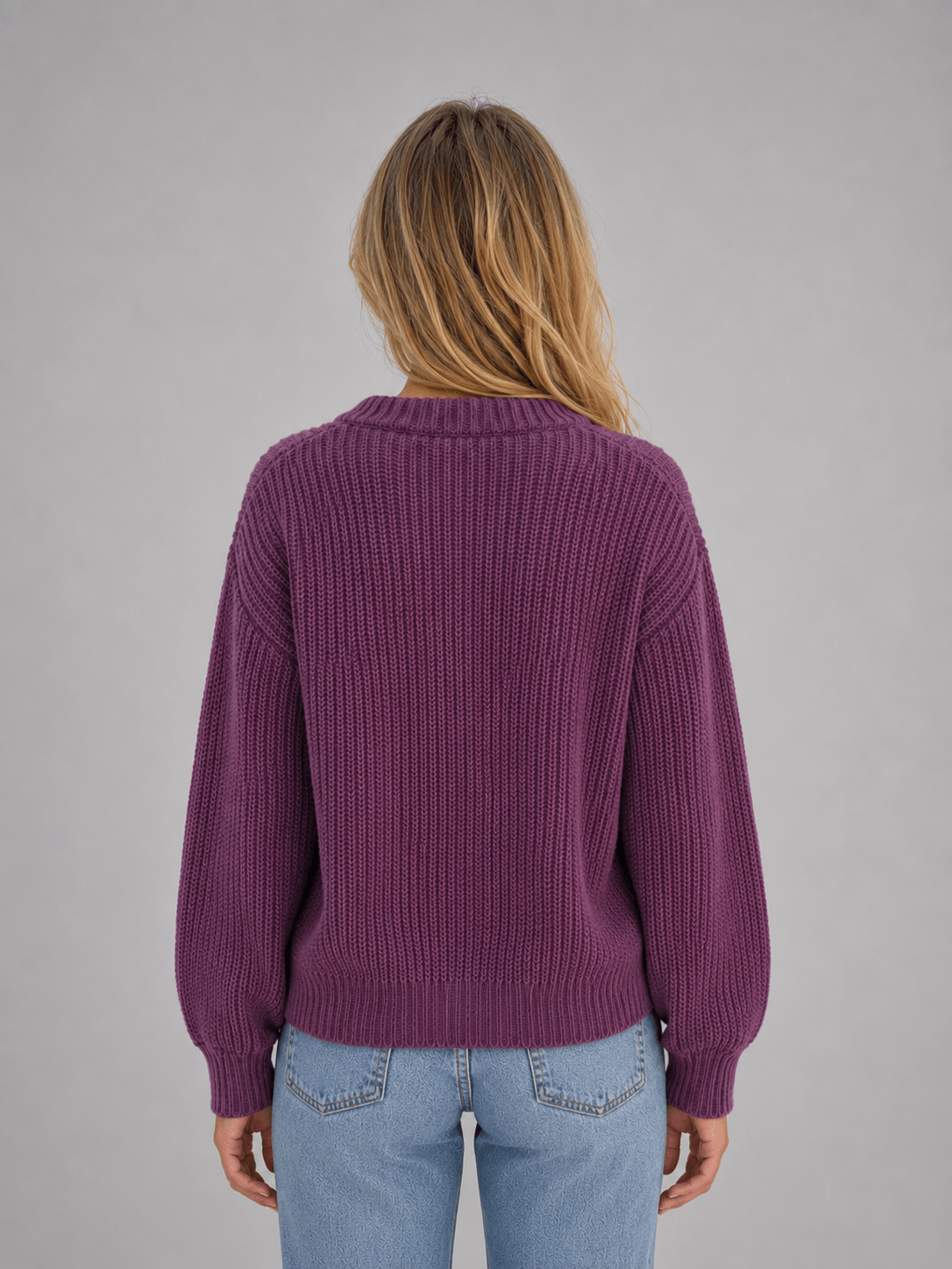 Chunky Ribbed Knit Button-Front V-Neck Women's Cardigan Jumper