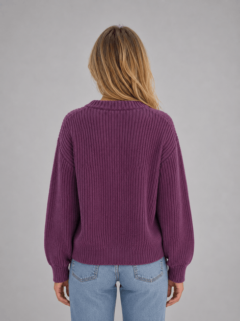 Chunky Ribbed Knit Button-Front V-Neck Women's Cardigan Jumper