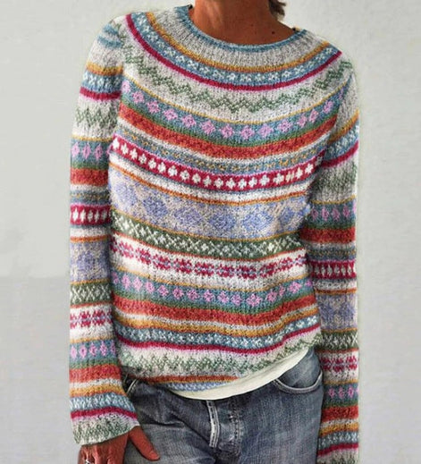 Women's Fair Isle Pattern Knitted Christmas Jumper with Crew Neck