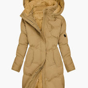 Women's Faux Fur Hooded Padded Long Coat with Drawstring Waist