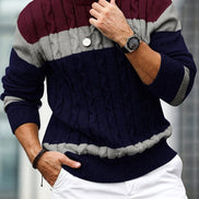 Men's Colour Block Cable-Knit Jumper with Crew Neck