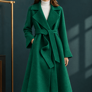 Giulia-Jane Women's Belted Wool Winter Coat with Notched Lapels and Wrap Front