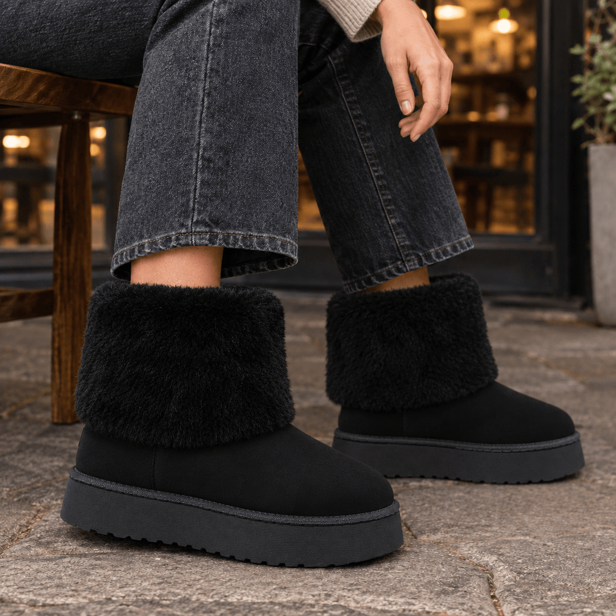 Massimo-Vico Fur-Cuff Suede Platform Ankle Boots for Women