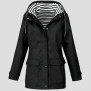 Women's Waterproof Hooded Rain Jacket with Zip Front and Snap Button Pockets