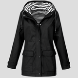 Women's Waterproof Hooded Rain Jacket with Zip Front and Snap Button Pockets