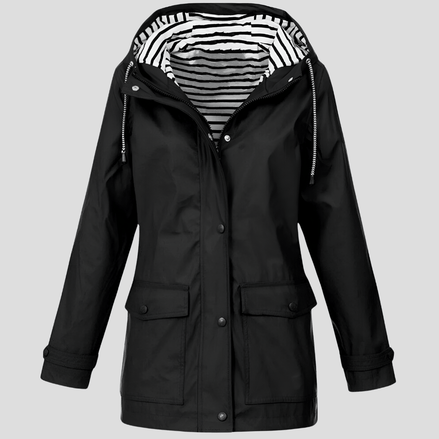Women's Waterproof Hooded Rain Jacket with Zip Front and Snap Button Pockets