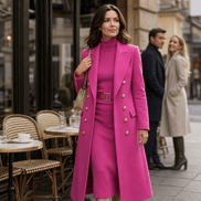 Women's Double-Breasted Structured Longline Wool-Look Coat with Gold Buttons