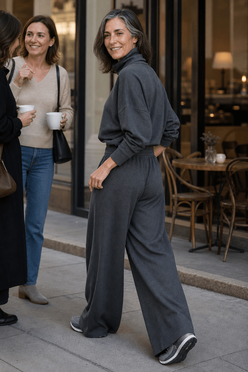 Women's Turtleneck Knitted Jumper and Wide-Leg Trousers Lounge Set