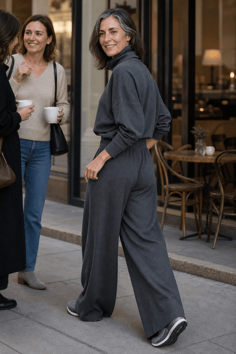 Women's Turtleneck Knitted Jumper and Wide-Leg Trousers Lounge Set
