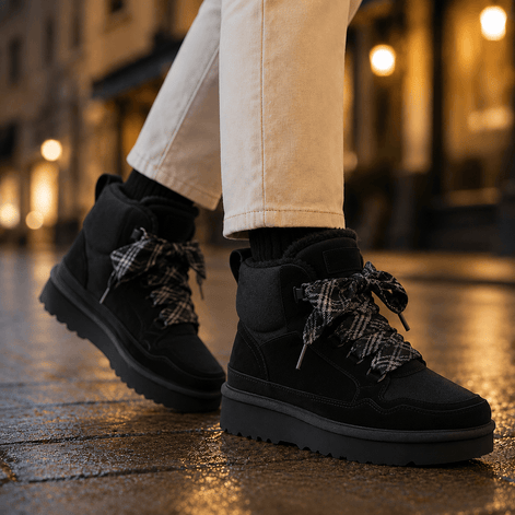 Women's Shearling-Lined Suede-Look Winter Ankle Boots with Platform Sole