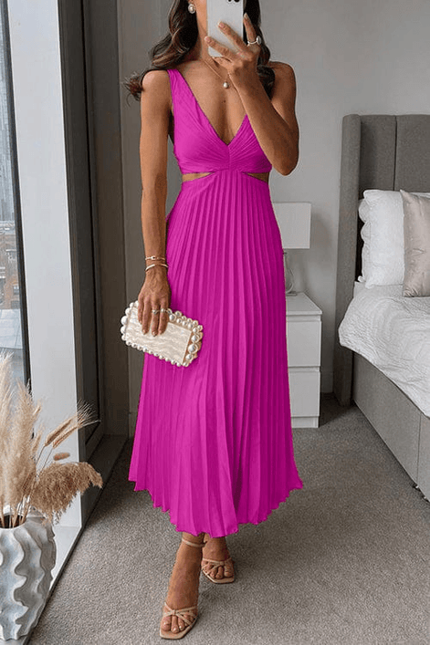 Sanne Pleated Satin Midi Dressing Gown for Ladies