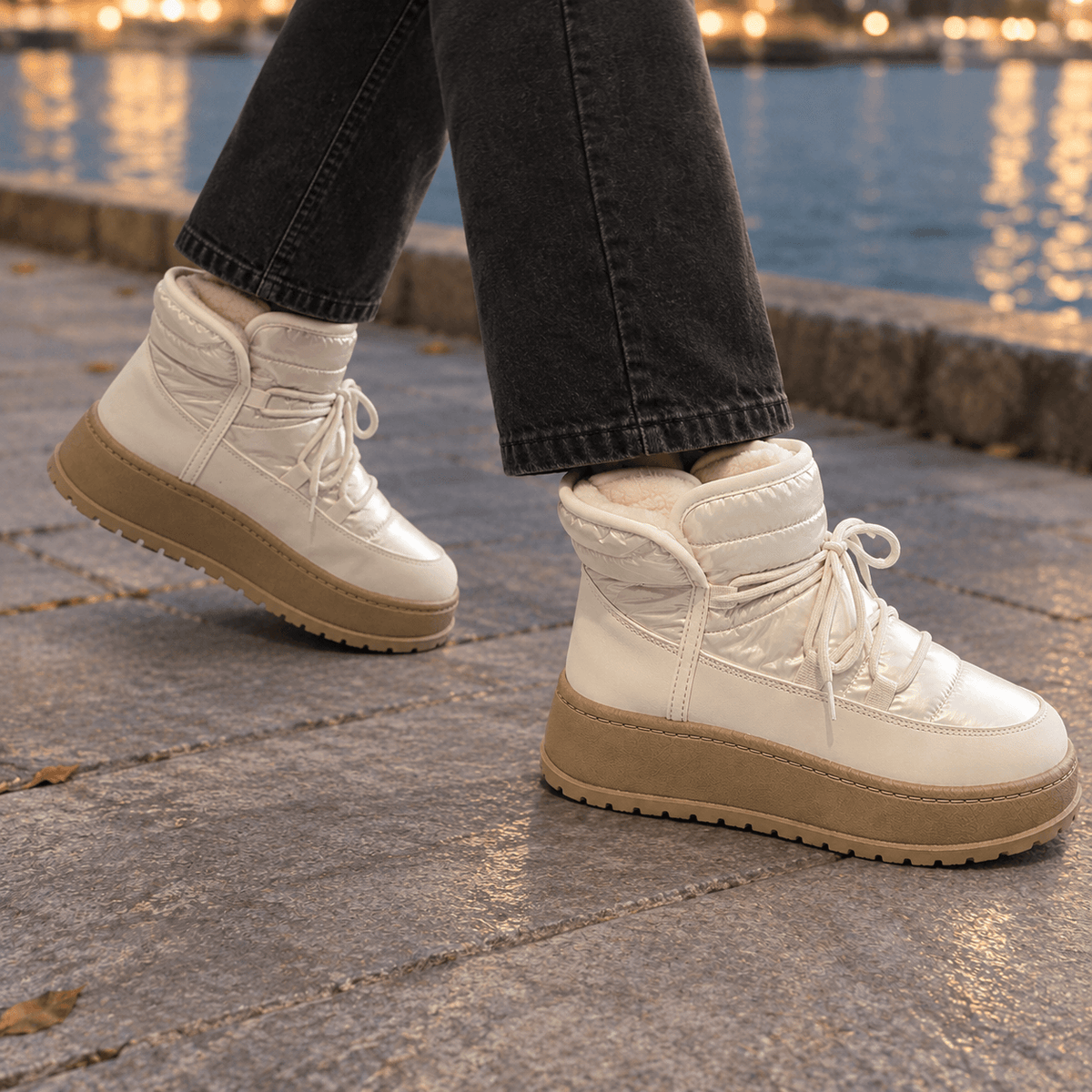 Leone-Garda Quilted Lace-Up Platform Boots for Women in Synthetic Leather