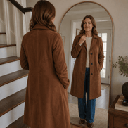 Women's Long Suede-Effect Button-Front Coat with Clean Vertical Line