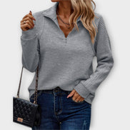 Chrystah Ribbed Quarter-Zip Sweatshirt for Women's Wardrobe