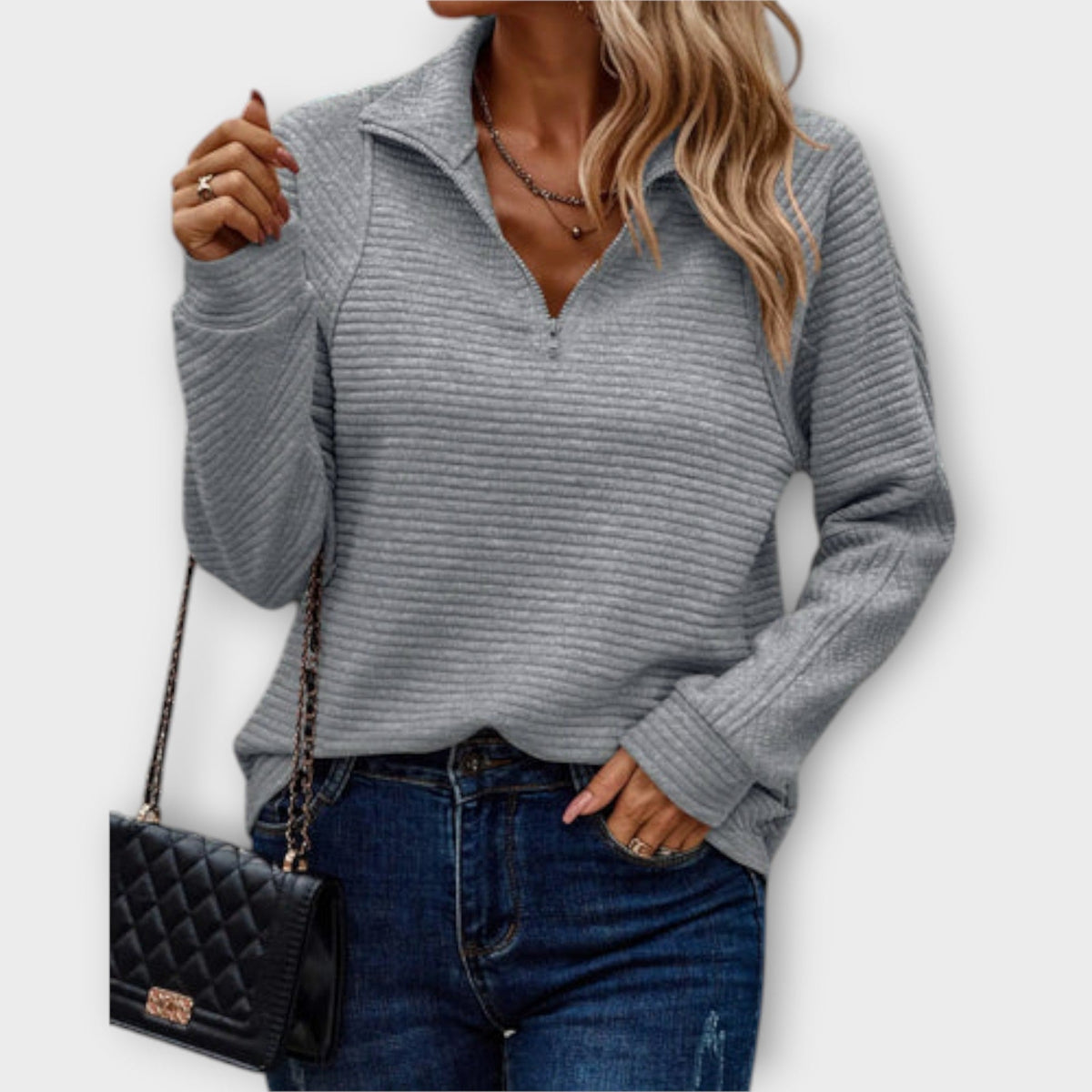 Chrystah Ribbed Quarter-Zip Sweatshirt for Women's Wardrobe