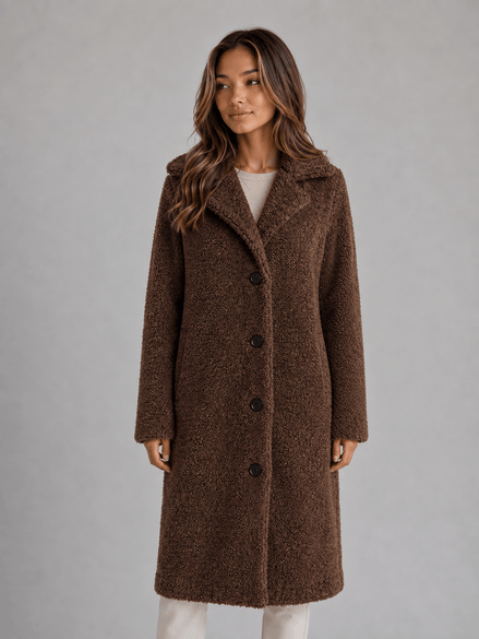 Women's Longline Teddy Borg Fleece Button-Front Jacket