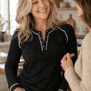 Women's Waffle Knit Henley Top with Button Placket