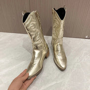 Nadia Embroidered Mid-Calf Cowboy Boots with Block Heel for Women