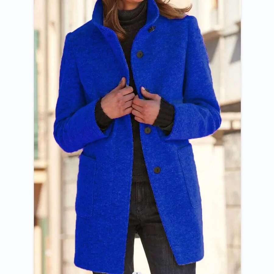 Drune Collared Wool Blend Winter Coat with Button Front for Women